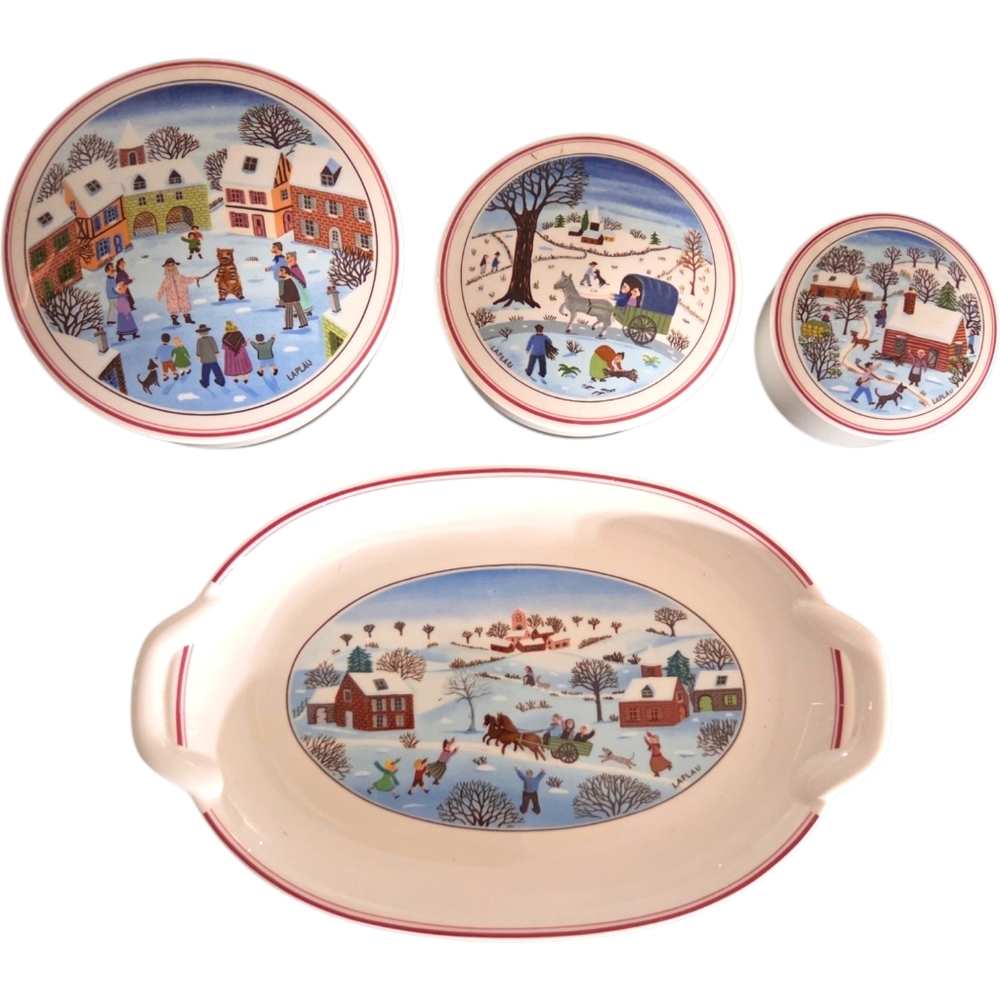 Villeroy & Boch Porcelain Set 4 "Naif Christmas" Folk Art Winter Christmas VINT